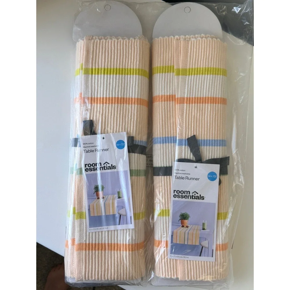 Room Essentials Table Runner Set of 2 14x72 Multi Stripe 100% Cotton NWT